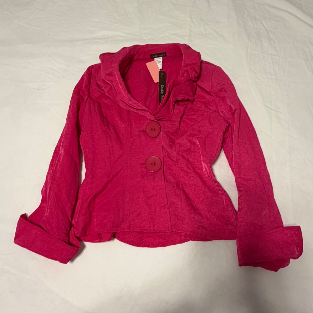 Design Today's Hot Pink Ruffle Collar Peplum Blazer Jacket Water Resistant NWT M
